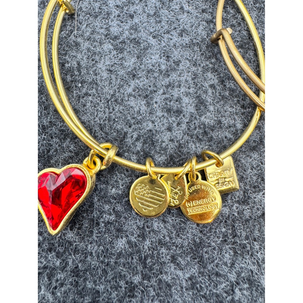 Alex and Ani Love Bangle Bracelet Set Rafaelian Gold Red Crystal Heart 2pc - Picture 3 of 5
